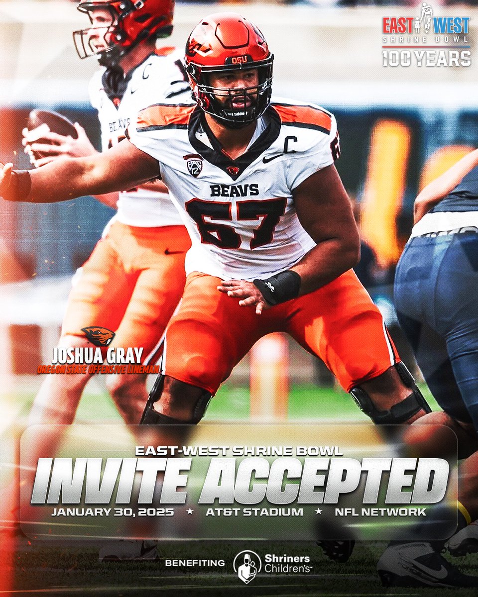 ShrinersBowl's tweet photo. Powerhouse 💪

OL Joshua Gray (@shuagray) from @BeaverFootball has officially accepted his invite to the 100th East-West #ShrineBowl!

#GoBeavs | #ShrineBowlWHOSNEXT 😎 https://t.co/pSTV1VOibH