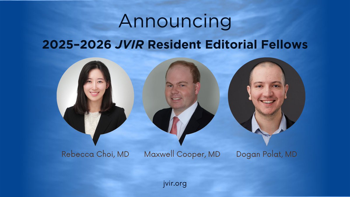 SIRspecialists's tweet image. We're excited to announce the Journal of Vascular and Interventional Radiology's new 2025–2026 Resident Editorial Fellows: Rebecca Choi, MD; @maxwellcoopermd; and @DoganPolatMD. #IRad #TwittIR