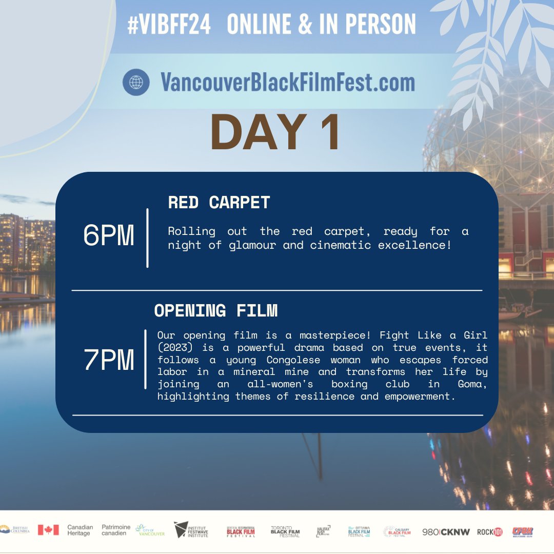 🎥✨ The day is here! Dive into the magic of #VIBFF24 🌍. 
Here's today's schedule—Use #VIBFF24 and tag us in your posts to share your favorite moments. Let’s celebrate cinema together!🎞️❤️ 

#FilmFestival #VIBFF24 #Cinema #VancouverEvents #YYR