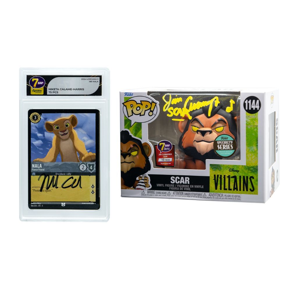 7BucksAPop's tweet photo. 🦁✨ NOW LIVE! ✨🦁 

The #7BAPSignatureSeries 7 Days of Disney continues with a ROARING good drop today! 

🐾 Featuring:
Jim Cummings as Scar
Niketa Calame-Harris as Nala 

⛰️Pop & Card Available:
Scar Pop - $95
Nala Card - $45 

🌟 Shop now and snag these Disney treasures before they’re gone! https://t.co/S84tH0tDTt 

#7BAP #7BAPSignatureSeries #LionKing #Disney #7DaysOfDisney #Scar #Nala #FunkoPop #AutographedMemorabilia #HolidayShopping