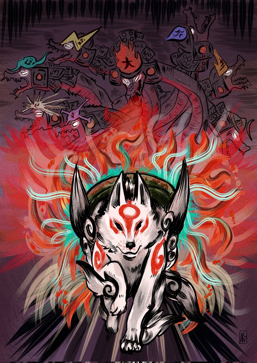 AlfaKimera's tweet photo. Okami is back??? OKAMI IS BACK ❤️🐺 
Here's some old fanart I made some years ago ~ #Okami #大神 https://t.co/zt8tLBEYb5