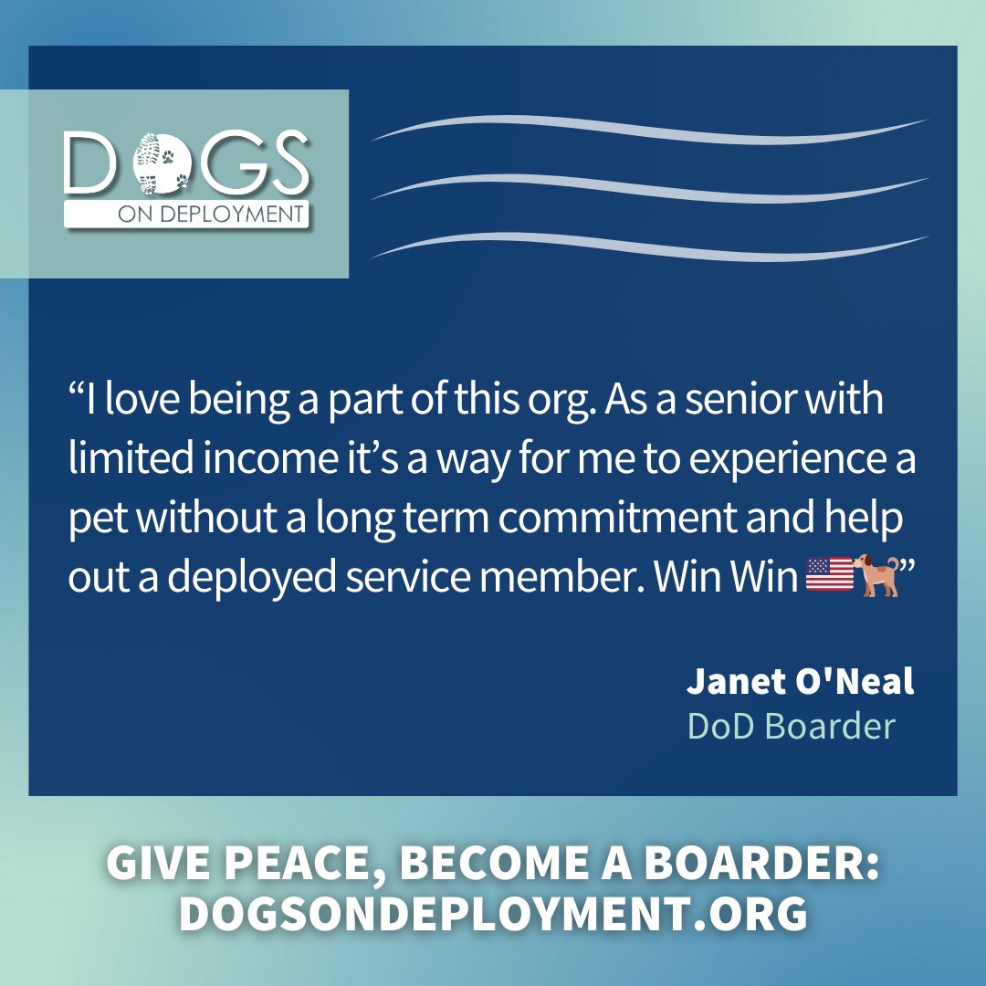 DogsonDeploymnt's tweet photo. Can’t board a pet but still want to contribute? That’s great! Head over to our campaign page to see how you can Give Peace: https://t.co/qwj2NyMSAs
#DogsOnDeployment #GivePeace #HeroPetBoardingNetwork #DoDBoarder https://t.co/RDmb3poGqa
