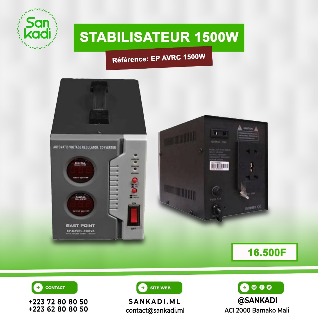 sankadimali's tweet photo. BENEFICIEZ D'UNE REMISE DE FIN D'ANNEE CHEZ SANKADI !🎉
⚡Plus de coupures de courant !⚡le stabilisateur 1500W garantit une alimentation stable pour tous vos appareils. 
📲  Visitez notre site  https://t.co/4LD40X3g4U 
📞 contacter-nous au +223 72 80 80 50 / 62 80 80 50
#sankadi https://t.co/duRko5ABwp