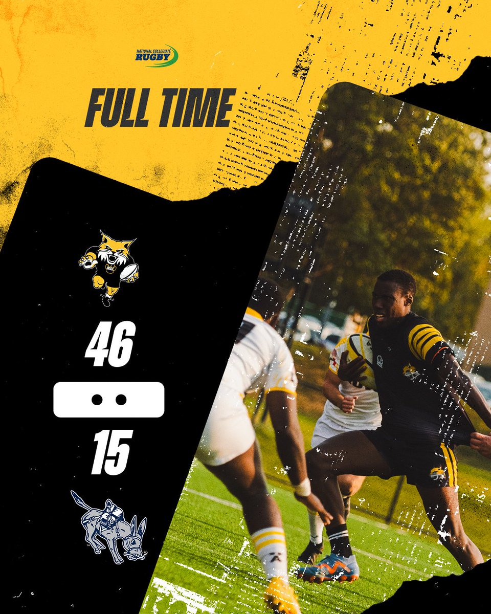 WSCRec's tweet photo. Cats win! Wayne State College men's rugby team advances to the national championship game for the 4th consecutive year. 

Contest will be played Sunday at noon versus the winner of Holy Cross and Duke. #GoCats https://t.co/hJrxYTThrR
