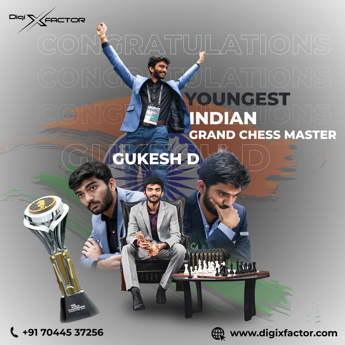 digixfactor's tweet photo. Congratulations to Gukesh D, the youngest Indian Grand Chess Master! A true inspiration, showcasing incredible talent and determination. Proud to celebrate this historic achievement! 🏆 #GukeshD #ChessChampion #IndianChess #GrandMaster https://t.co/wLAZzeN3s5
