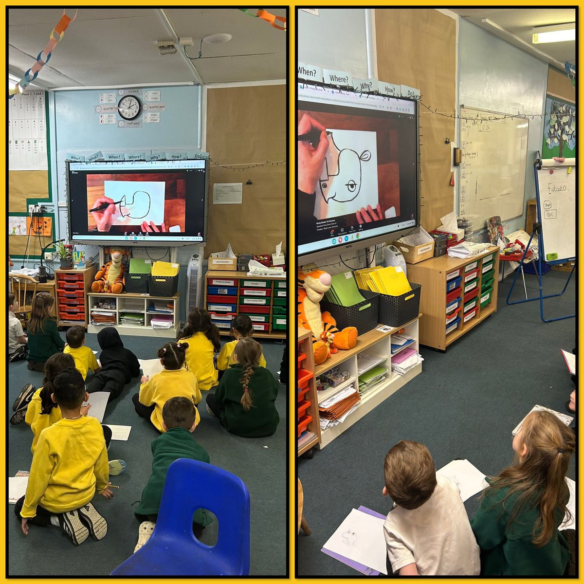 Redbpef's tweet photo. Yesterday we took part in a fabulous webinar with @RobBiddulph! He read his new book, shared some others and then we took part in a draw-along. It was fun and we drew some fab pictures 😊 @BPEFschools #BookSquadDrawWithRob @HarperCollinsCh https://t.co/TFjQNfZOZ1