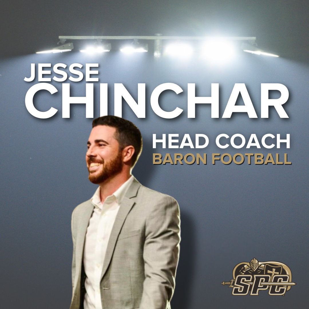 SPCHSBarons's tweet photo. We are thrilled to announce Jesse Chinchar as the new Head Football Coach for the St. Petersburg Catholic Barons!

@CoachJesse18 @RyanMueller39 @Andy_Villamarzo @JonSantucci @FlaHSFootball @Biggamebobby @PinellasHSMedia @CoreyLong @offsidepreps @CenFLAPreps @PrincipalGalley https://t.co/KRSpcuvCC8