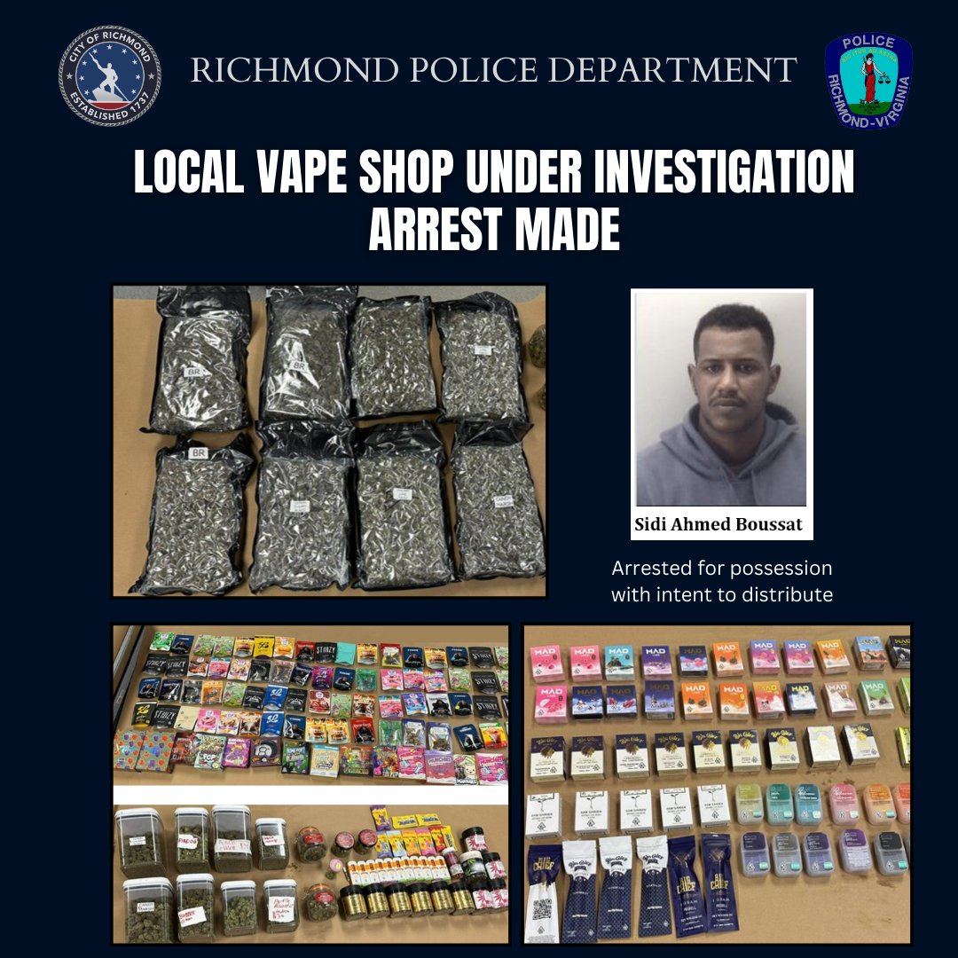 RPD detectives executed a search warrant on Wednesday at a local business,  1806 Fairmount Avenue, Gas City Smoke Shop. Over 22 pounds of marijuana &  other items were seized. Sidi Ahmed Boussat,