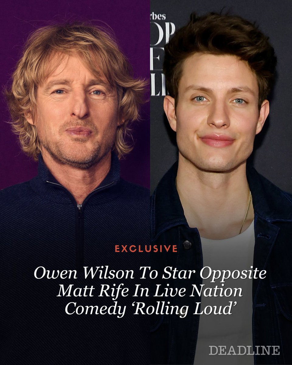 DEADLINE's tweet photo. EXCLUSIVE: Owen Wilson is set to star opposite comedian Matt Rife in ‘Rolling Loud,’ an R-rated father-son comedy set at the hip-hop festival of the same name.

Production on the film, written and directed by ‘American High’s Jeremy Garelick, kicks off on the ground at the festival in Miami this weekend.

More details: https://t.co/xU5IJX8vFn