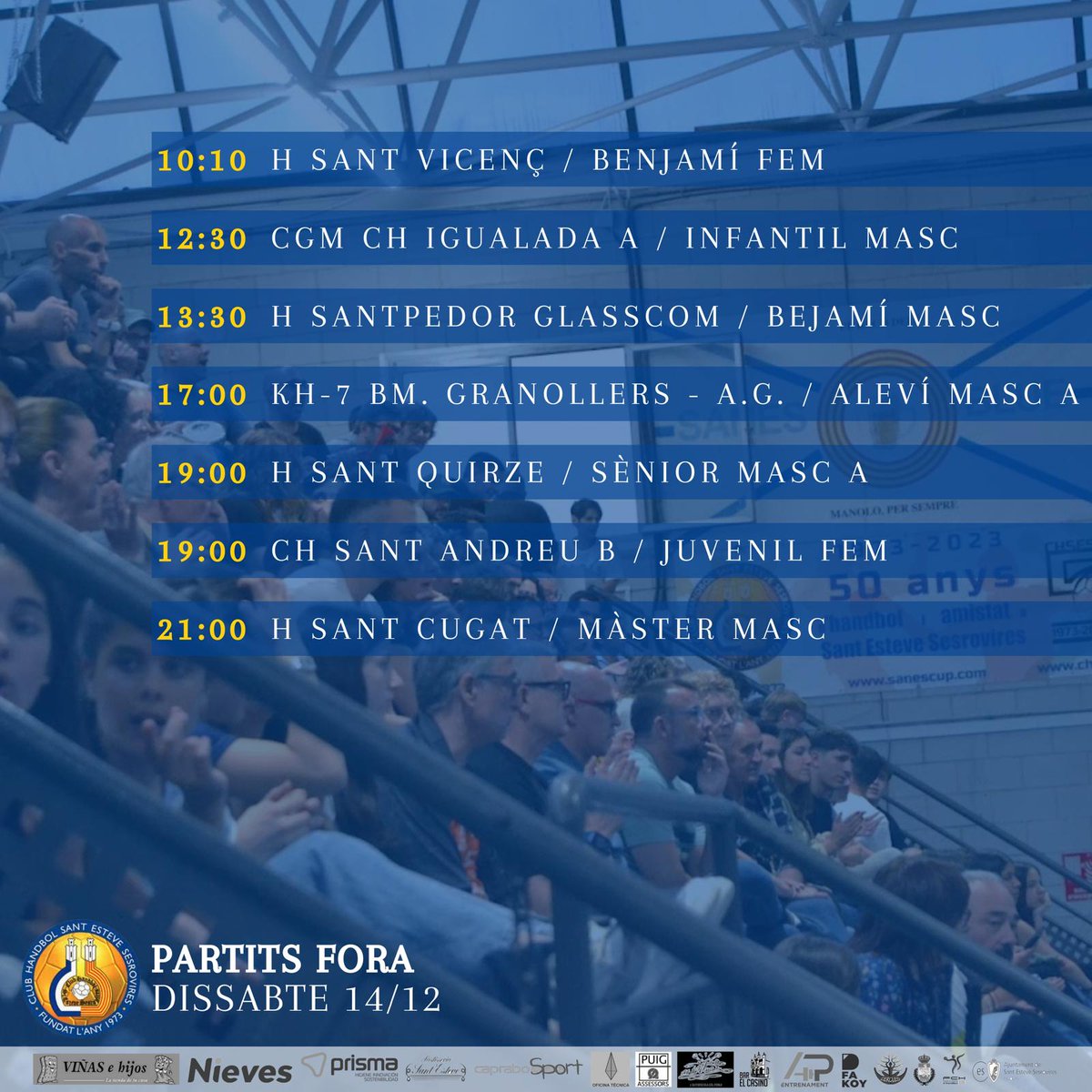 chses1973's tweet photo. AGENDA DE PARTITS 💙🤍
Partits del cap de setmana del 14 /15 Desembre
#santestevesesrovires #chses #femclub #orgullCHSES #handbol #sanesarena https://t.co/XV6WyGLXMf