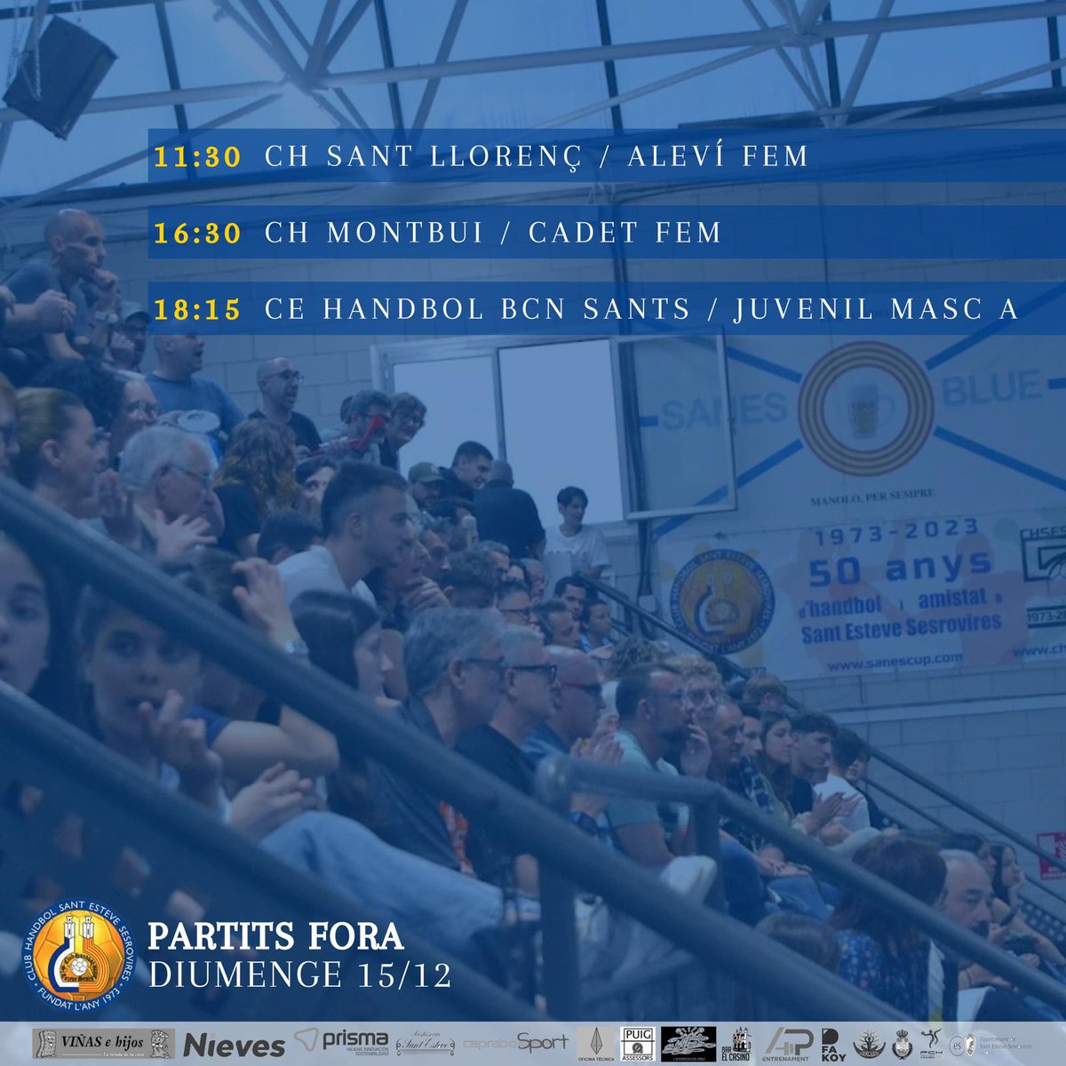 chses1973's tweet photo. AGENDA DE PARTITS 💙🤍
Partits del cap de setmana del 14 /15 Desembre
#santestevesesrovires #chses #femclub #orgullCHSES #handbol #sanesarena https://t.co/XV6WyGLXMf