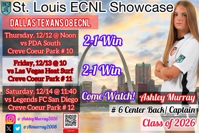 Day 2 @ #ECNLSTL ......another 2-1 win! 
Come out tomorrow for Game 3 at 11:40 am.  Thank you to all the coaches who have attended...stay warm out there!❄️☃️
<a href="/ECNLgirls/">ECNL Girls</a> <a href="/ImYouthSoccer/">ECNL/GA/Recruiting/College Soccer</a> <a href="/texans08gECNL/">dallastexans_2008g_ecnl_</a>
<a href="/TXTopTalent/">TX TOP TALENT</a> <a href="/PrepSoccer/">Prep Soccer ⚽️</a> <a href="/PrepSoccerTX/">Prep Soccer Texas</a>
<a href="/CoastRecruits/">Coast 2 Coast Recruits</a> <a href="/TheSoccerWire/">SoccerWire</a> <a href="/JonBbjon/">Jon</a>