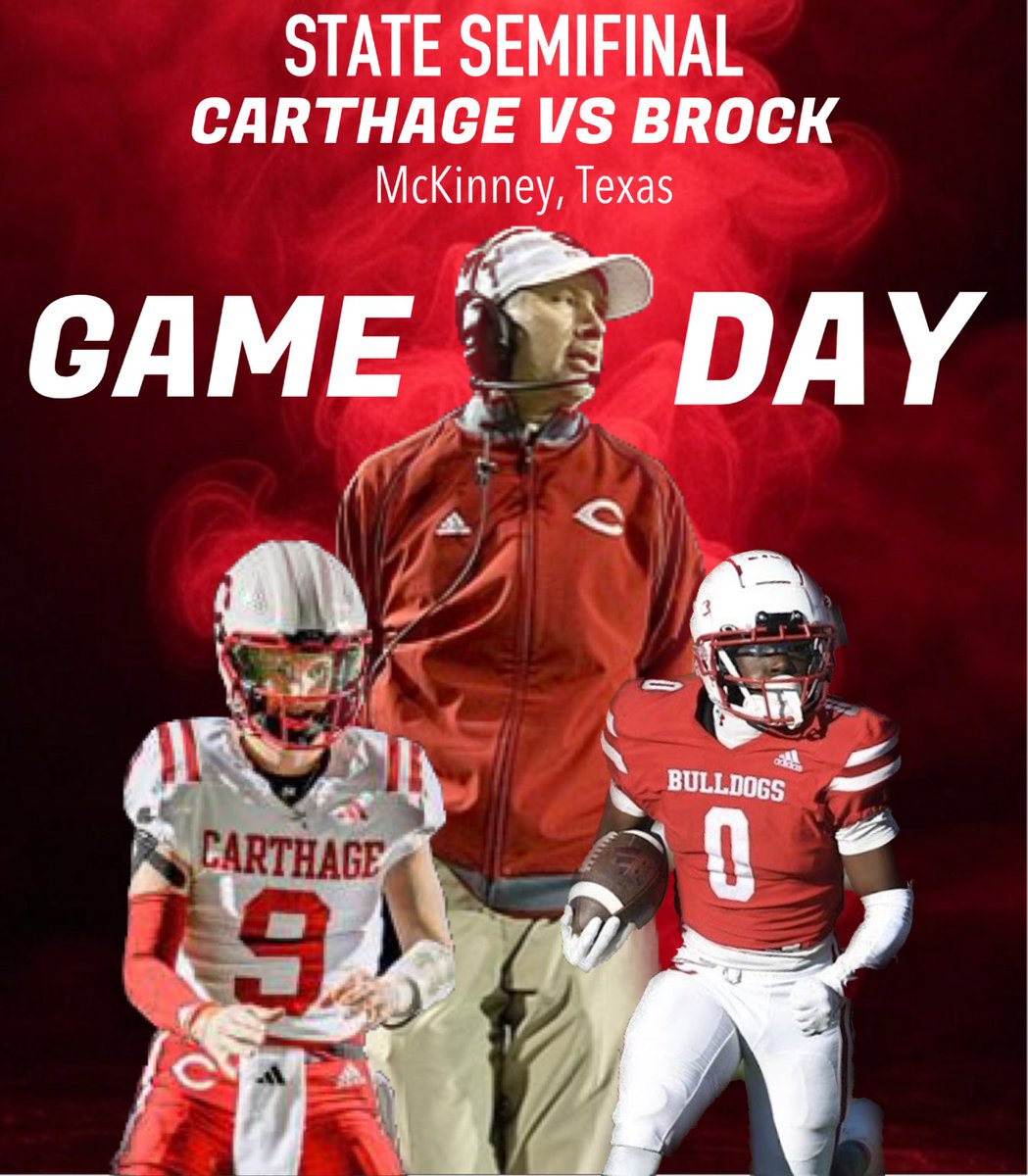 Callen Ritter ✝️🤘🏻⭐️ (@callenritter_9) on Twitter photo It’s Carthage Football Gameday
Carthage vs Brock
⏰7:00pm central time
📍McKinney, Texas
📺<a href="/NFHSNetwork/">NFHS Network</a>
<a href="/JettSurratt9/">Jett Surratt</a> <a href="/BennySmith_22/">Benny Smith</a> <a href="/KJEdwards2026/">KJ Edwards</a> <a href="/KashCourtney1/">Kash Courtney</a> <a href="/calepreston10/">Cale Preston</a> <a href="/CarsonCrawford/">Carson Crawford</a>
Winner To state at <a href="/ATTStadium/">AT&T Stadium</a> It’s Carthage Football Gameday
Carthage vs Brock
⏰7:00pm central time
📍McKinney, Texas
📺<a href="/NFHSNetwork/">NFHS Network</a>
<a href="/JettSurratt9/">Jett Surratt</a> <a href="/BennySmith_22/">Benny Smith</a> <a href="/KJEdwards2026/">KJ Edwards</a> <a href="/KashCourtney1/">Kash Courtney</a> <a href="/calepreston10/">Cale Preston</a> <a href="/CarsonCrawford/">Carson Crawford</a>
Winner To state at <a href="/ATTStadium/">AT&T Stadium</a>