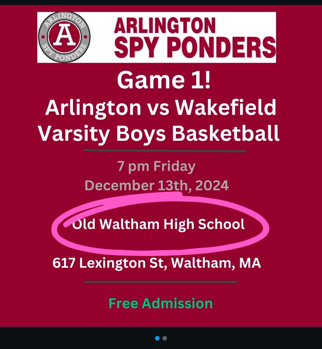 PondersHoop's tweet photo. Spy Ponders 🏀 host Wakefield tonight, 7pm at OLD Waltham HS, 617 Lexington Street. Free admission! https://t.co/hDNMXAihgC