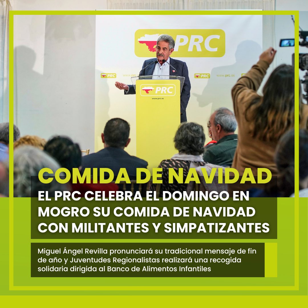 prcantabria's tweet photo. 🎄 Reunirá a militantes y simpatizantes procedentes de toda #Cantabria
📌 Hotel Milagros Golf de #Mogro #Miengo
🗓️ Domingo 15 de diciembre.
⌚️ 14:00 h.
💢 Juventudes Regionalistas, como todos los años, hará allí una recogida solidaria destinada al Banco de Alimentos Infantiles. https://t.co/qerewXqnEU