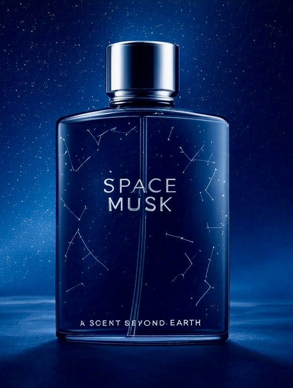 HilandrX's tweet photo. Time for @elonmusk to launch his own fragrance - after all, who better to bottle the smell of the cosmos? #SpaceMusk https://t.co/M6CUkNrUsN