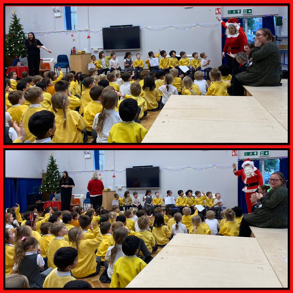 Redbpef's tweet photo. We had a surprise visitor in assembly today! 🎅🏻 We were amazed and just a little excited. After, he visited our class and answered a few questions; mainly about his reindeer 🦌. We were delighted to discover that Mrs Lowden was on the ‘Nice’ list (Phew! 😬) @BPEFschools https://t.co/Pd1GasNDRK