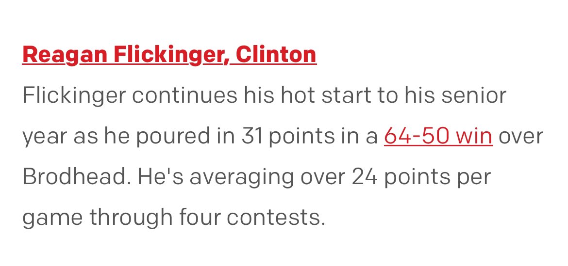 Senior guard Reagan Flickinger surpassed 1300 career points last night! 
His stat-line: 
31 points 
14 rbs 
5 ast 
5 stls 
(12-20 FG) (4-5 3FG)