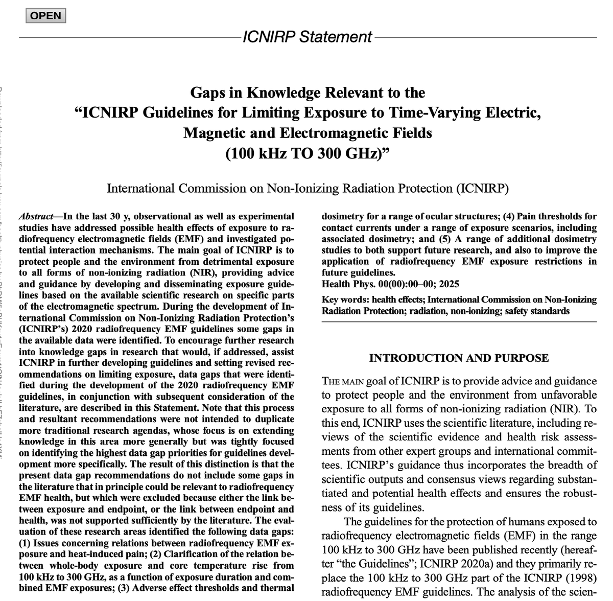 Posted today <a href="/hps_org/">Health Physics Society</a>:
ICNIRP statement on Gaps in #RF Knowledge:
“For biological outcomes where effects have not been substantiated, we did not find sufficient plausible evidence that #RF EMF might cause harm below currently established thresholds.”
 journals.lww.com/health-physics…