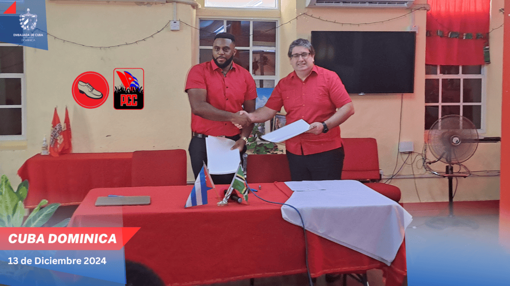 EmbCuba_Dominic's tweet photo. Cuba🇨🇺 and Dominica🇩🇲 strengthen ties with historic exchange and collaboration agreement at the party level.
https://t.co/AtzcQBEy0R

#Cuba y #Dominica fortalecen lazos con histórico acuerdo de intercambio y colaboración a nivel partidista.
https://t.co/ABWjFY3cbG https://t.co/8CrW2pngal