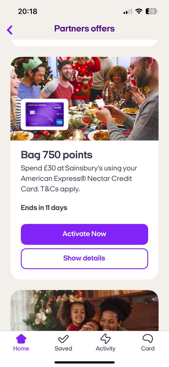 scottychops's tweet photo. @nectar Hello 👋🏻 
When I click “Activate now” on the 750 bonus points offer, the link takes me to https://t.co/PphniNo96Z and doesn’t seem to activate the offer. Terms state “spend £30 at Sainsbury’s -  I’d like to use it in store. Can you help? Thank you https://t.co/M4dmgqBRqw