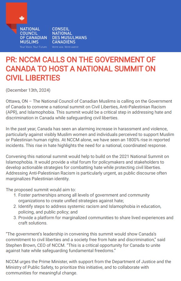 nccm's tweet photo. NCCM Calls For a Summit on Rising Islamophobia, anti-Palestinian Racism and Attacks on Civil Liberties https://t.co/NdJsN1AteB