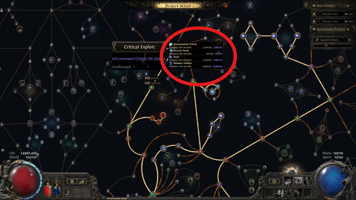 TalkativeTri's tweet photo. Path of Exile 2 helpful tip of the day: hold SHIFT to see the effect a passive skill point will have on your character. https://t.co/DXKwvU2QNb