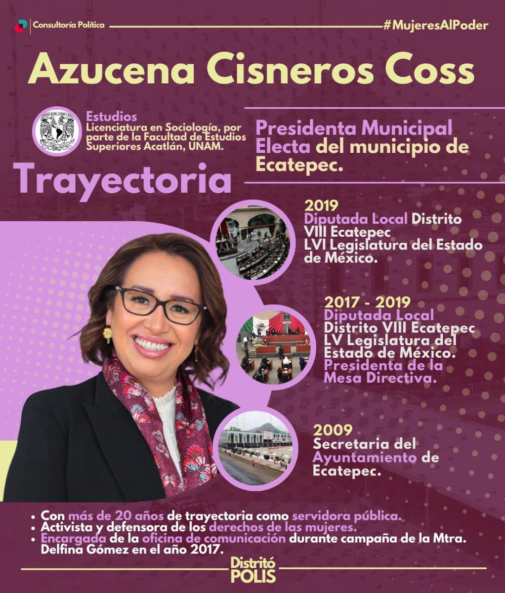 #DP | #MujeresAlPoder

<a href="/azucenacisneros/">Azucena Cisneros</a> Presidenta Municipal Electa del municipio mas poblado del Estado de México, Ecatepec de Morelos, luchadora social y activista cultural, con más de 20 años de trayectoria como servidora pública.

Conoce más de ella aquí en #DistritóPolis.