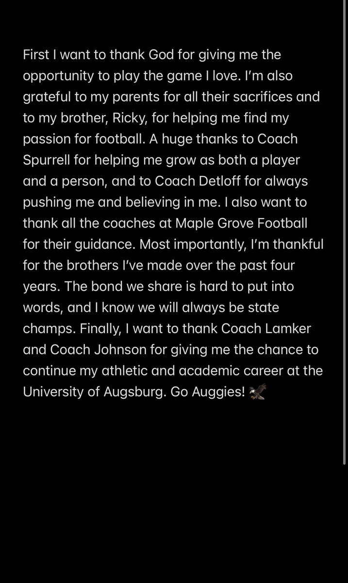I’m home baby!!!!!🦅<a href="/Augsburg_FB/">Augsburg Football</a> <a href="/Coach_JRogers/">Jeff Rogers</a> <a href="/DerrinLamker/">Derrin Lamker</a> <a href="/johnson_fallah/">Johnson Fallah</a> <a href="/Crimsonfootball/">Crimsonfootball</a> <a href="/spurrlyman/">Adam Spurrell</a> <a href="/PrepRedzoneMN/">Prep Redzone Minnesota</a> <a href="/OJW_Scouting/">PrepRedzone Oliver</a>