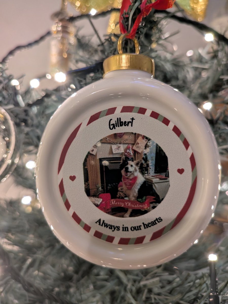 OurGilbert1960's tweet photo. Gilbert has pride of place on the Christmas tree. I'm going to miss him opening his own presents (and ours if he got the chance 🤣) https://t.co/zezugKIrnR