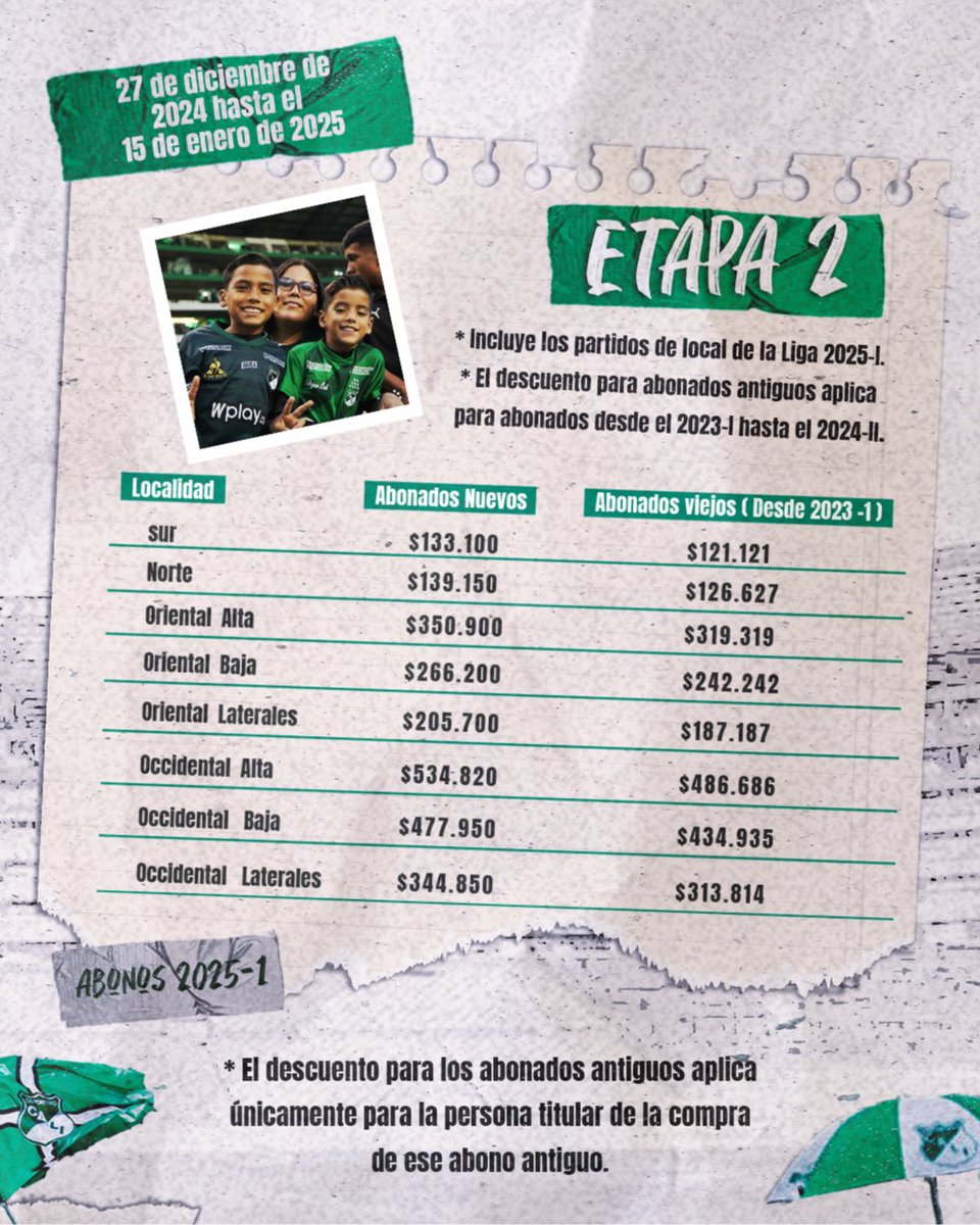 DeportivoCaliCP's tweet photo. 🎫 Abónate en cualquiera de las tres etapas y acompaña al Deportivo Cali en cada gol y victoria.
💚 ¡El estadio será nuestro templo cuando estemos #TodosJuntos! https://t.co/yXmBM0QIKX