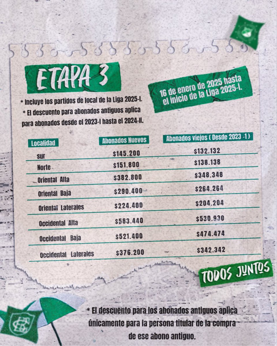 DeportivoCaliCP's tweet photo. 🎫 Abónate en cualquiera de las tres etapas y acompaña al Deportivo Cali en cada gol y victoria.
💚 ¡El estadio será nuestro templo cuando estemos #TodosJuntos! https://t.co/yXmBM0QIKX