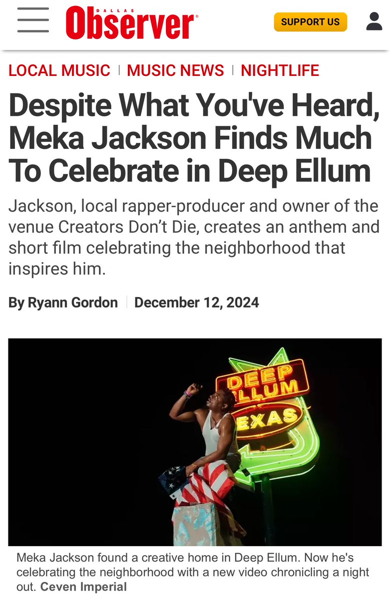MADE IT ON THE DALLAS OBSERVER!!!! 

🥺🗣️🇺🇸 <a href="/dallas_observer/">Dallas Observer</a> 

If y’all got a sec check out this dope article they did on my new video “DEEP ELLUM” also chronicling its rich Black History and my introduction to the Dallas music scene by way of 🔗 dallasobserver.com/music/dallas-r…