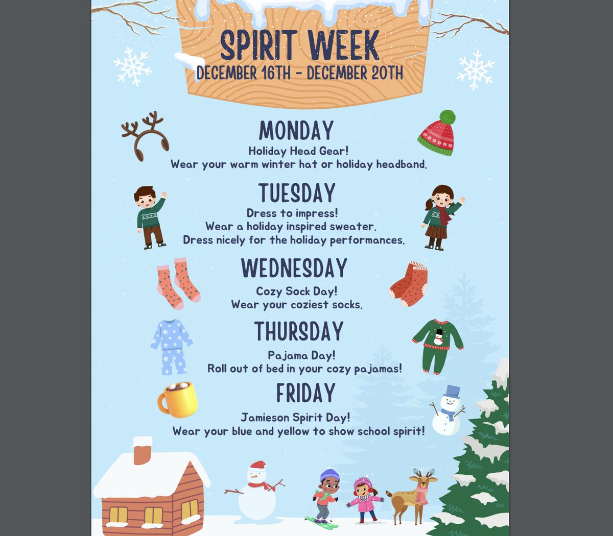 Get Ready for Spirit Week! Next week is Spirit Week, and we want YOU to get in on the fun! Let's show our school pride. #JamiesonProud