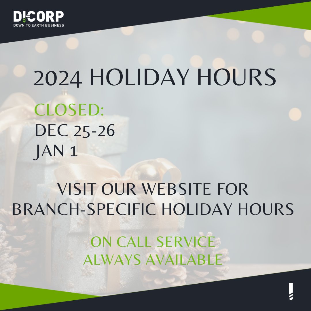 Best wishes for a safe and festive holiday season to our valued customers, employees and friends. We wish you health and happiness in 2025 and beyond. Visit our website for detailed holiday hours: di-corp.com/news-stories/r…