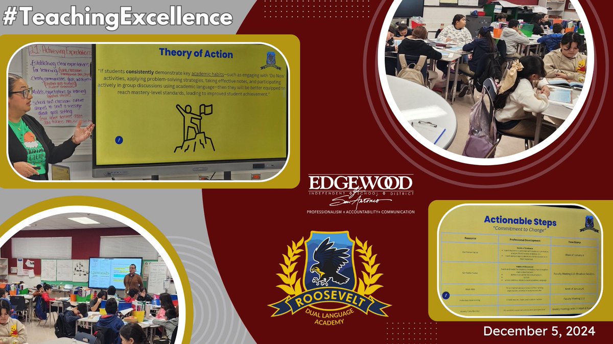 DrH_OnTheEdge's tweet photo. #TeacherQualityMatters TY @RooseveltDLA for sharing all your instructional practices &amp; levels of expectations during our @EISDofSA Instructional Rounds Visit! Accountability Matters in EISD student academic outcomes, Ty Principal Martha Esquivel! 
#4AmWalks
#EISDLegacyMatters https://t.co/D2JoQS1L7U
