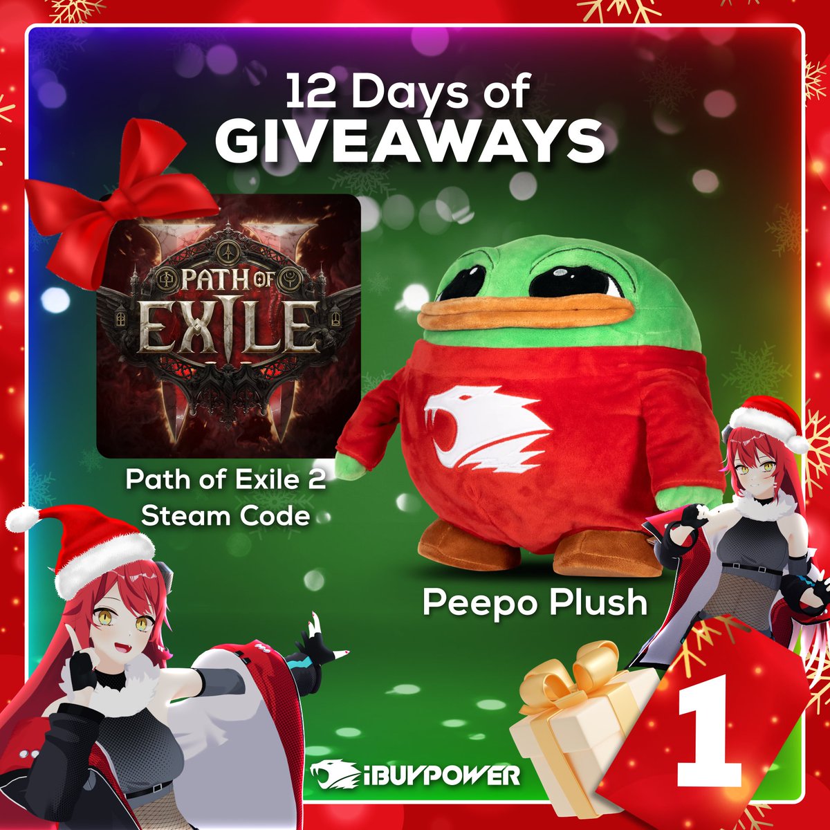 iBUYPOWER's tweet photo. On the 1st Day of 12 Days of Giveaways, my true love gave to me… 🎶
 
One Peepo Plush and One Path of Exile 2 Steam Code! 🎵🎁 #iBPHolidays

Enter to win now, and don't forget to answer which bundle you want the most! 🎄 https://t.co/9EeASCnLOf https://t.co/QtZANSysmC