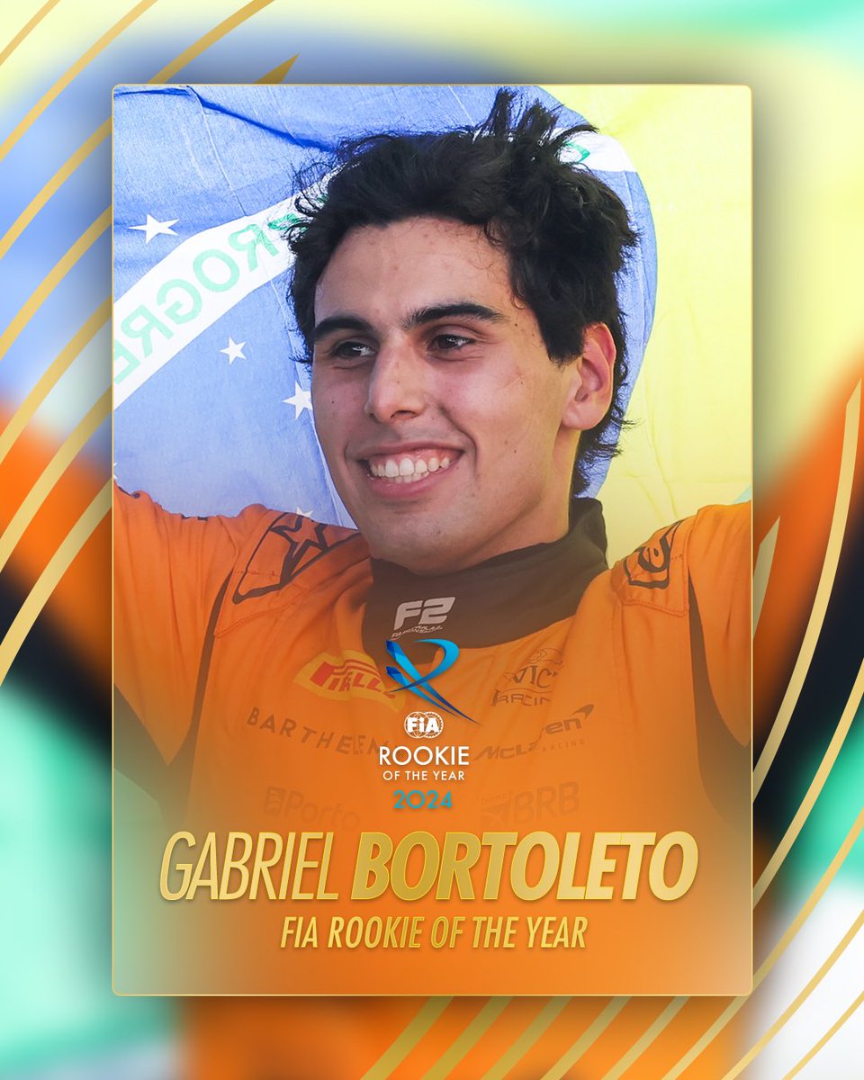fia's tweet photo. Gabriel Bortoleto is the 2024 FIA Rookie of the Year 👏

Make sure to watch the FIA Awards ceremony live now on FIA YouTube channel.

#FIAAwards2024 https://t.co/ezpy9sVg9S
