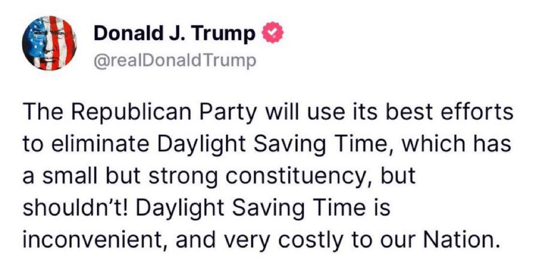 CubanOnlyTrump's tweet photo. Statement from President Donald J. Trump on Daylight Saving Time 🇺🇸

THIS IS A MASSIVE WIN 🚀 https://t.co/twYoK9nflw
