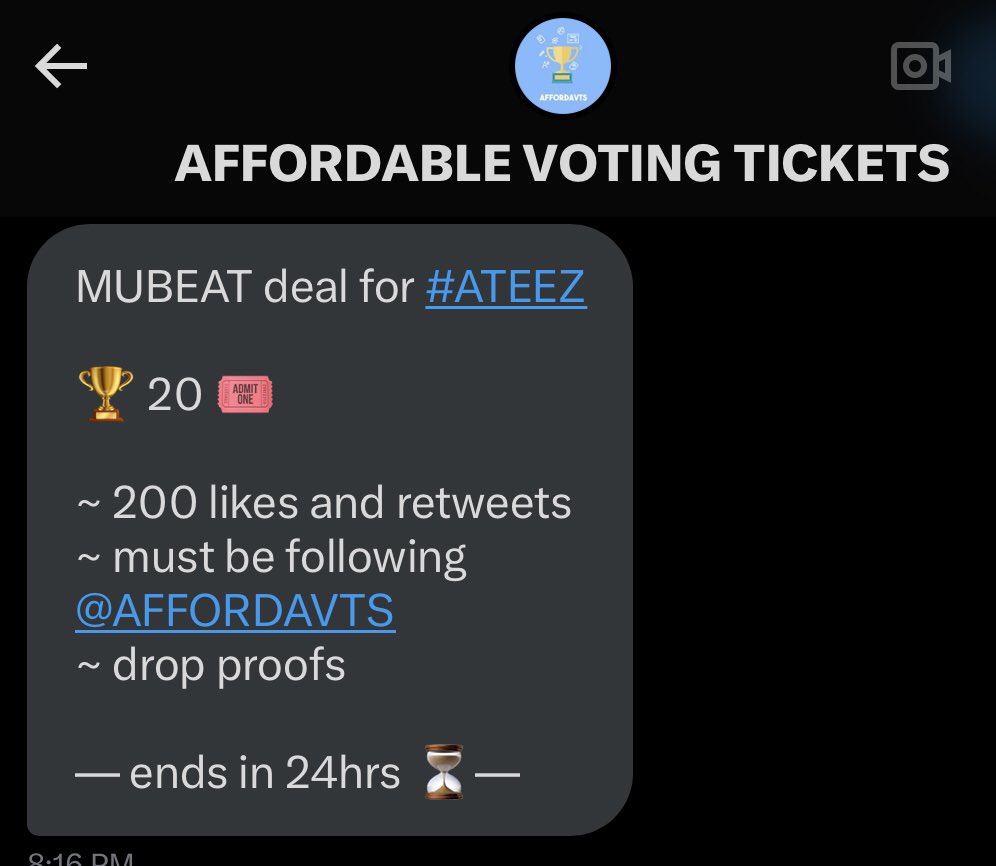 M🧊| ⩜⃝ 𝓨 . (@mr1atoz) on Twitter photo MUBEAT deal for #ATEEZ in GDA
🏆 20 🎟️
~ 200 likes and retweets
~ must be following <a href="/AFFORDAVTS/">AFFORDABLE VOTING TICKETS</a>
~ drop proofs
— ends in 24hrs ⏳—
#ATEEZ #에이티즈 #IceOnMyTeeth #IOMT #GDA MUBEAT deal for #ATEEZ in GDA
🏆 20 🎟️
~ 200 likes and retweets
~ must be following <a href="/AFFORDAVTS/">AFFORDABLE VOTING TICKETS</a>
~ drop proofs
— ends in 24hrs ⏳—
#ATEEZ #에이티즈 #IceOnMyTeeth #IOMT #GDA