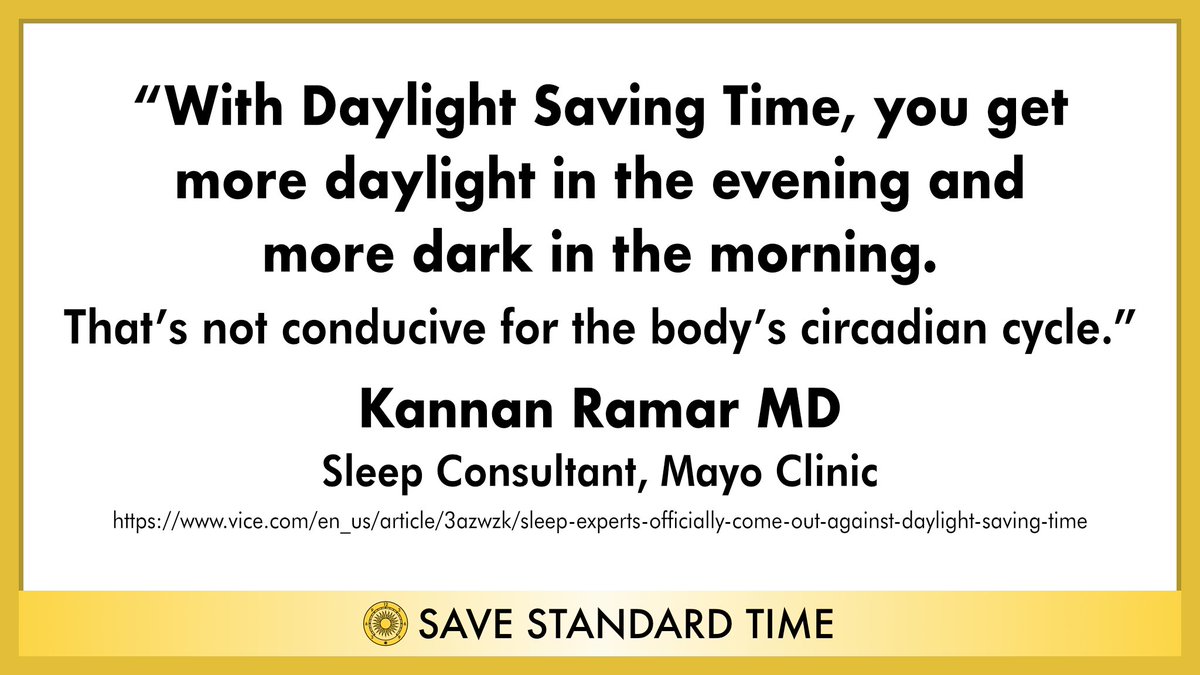 <a href="/JustXAshton/">Ashton Forbes</a> No. Permanent DST would put Minnesota sunrise past 8am for four months, almost to 9:30am. It cost lives when last tried. #DitchDST! Permanent Standard Time aligns clocks honestly to the sun, for balanced light and circadian health. #SaveStandardTime!