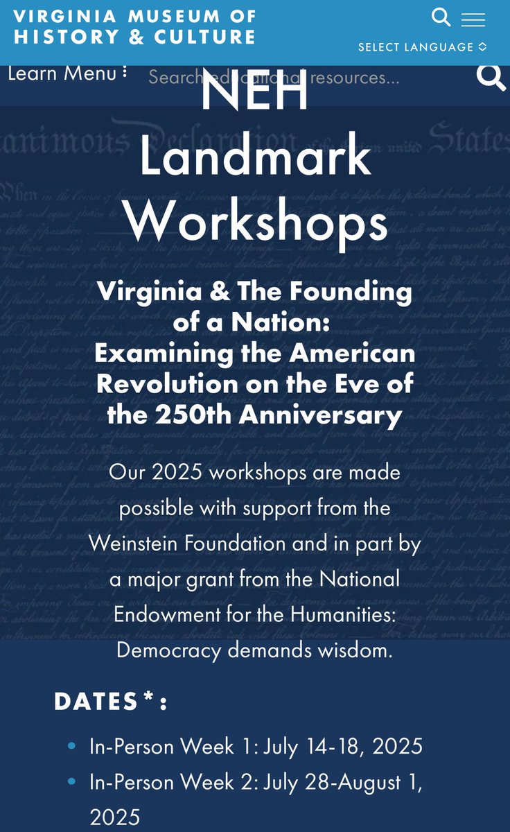 New American History (@newamericanhist) on Twitter photo Our friends from <a href="/VMHCeducation/">VMHC Education</a> are hosting an NEH grant-funded opportunity for educators this summer-come see us in VA!🍎🗺️📜
virginiahistory.org/learn/neh-land… Our friends from <a href="/VMHCeducation/">VMHC Education</a> are hosting an NEH grant-funded opportunity for educators this summer-come see us in VA!🍎🗺️📜
virginiahistory.org/learn/neh-land…
