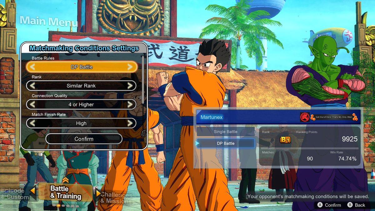 Martunex's tweet photo. @dragonballgames @BandaiNamcoUS please add the option for the matchmaking condition settings to remember the last preset used or to save a preset, like it was added for DP battle teams. Im tired of having to switch the 4 toggles i ALWAYS use every time i open the game https://t.co/wvscWsCyMl