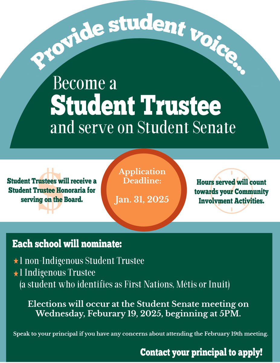 📣OPPORTUNITY AWAITS: 

🙋🏾‍♀️Are you an LKDSB secondary school student looking to become a Student Trustee and serve on Student Senate? 

ℹ️ Find out more by visiting bit.ly/3ZzsrIP or contact your principal to apply! 

📆 Application Deadline: January 31, 2025