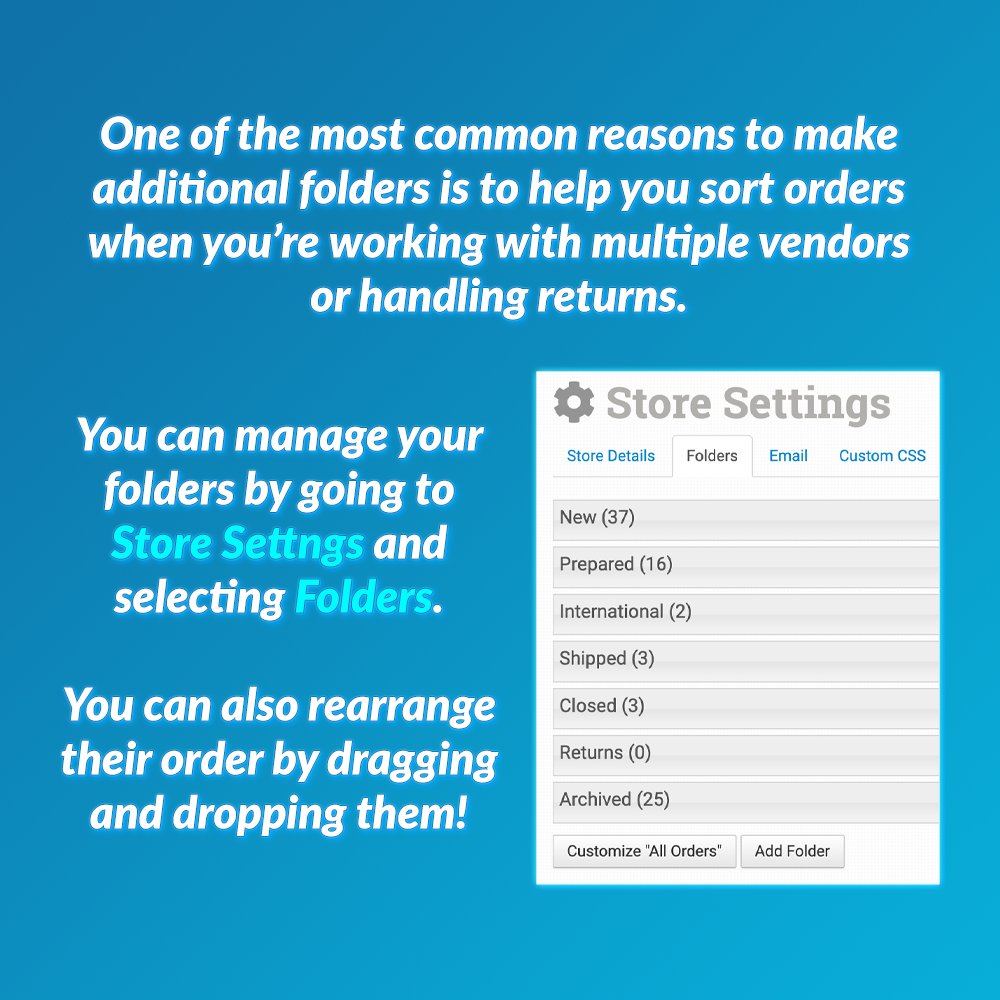 orderdeskrules's tweet photo. Q4 can be a chaotic season in ecommerce, so here's a tool to stay organized: Folders in Order Desk!

Think of folders like physical boxes that hold your orders. You'll know exactly which ones are ready for fulfillment and which ones have been sent out. https://t.co/RQpTJcHXfB