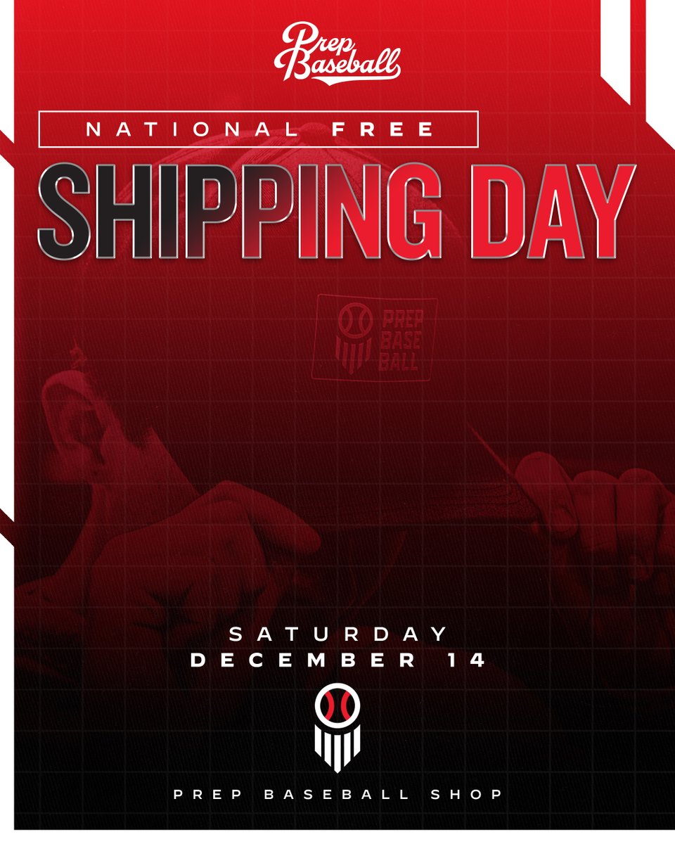 prepbaseball's tweet photo. Tomorrow is #NationalFreeShippingDay📦
To celebrate, we are offering FREE shipping on all orders placed tomorrow Dec. 14th. Get your orders in by Dec. 18th to arrive before Christmas! 🎁
🛍️ https://t.co/wWCMjcvHmk | #PrepBaseballShop https://t.co/N3p2GIAHch