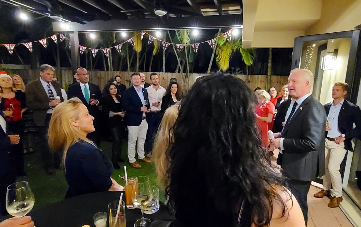UKinFlorida's tweet photo. Our Very British Christmas celebration last night brought together our most valued local partners, we wanted to say not just Happy Christmas, but also a big Thank You for working with us throughout the year &amp; helping us achieve our 2024 goals.  #publicdiplomacy #allies #growth https://t.co/QVjErfGx5W
