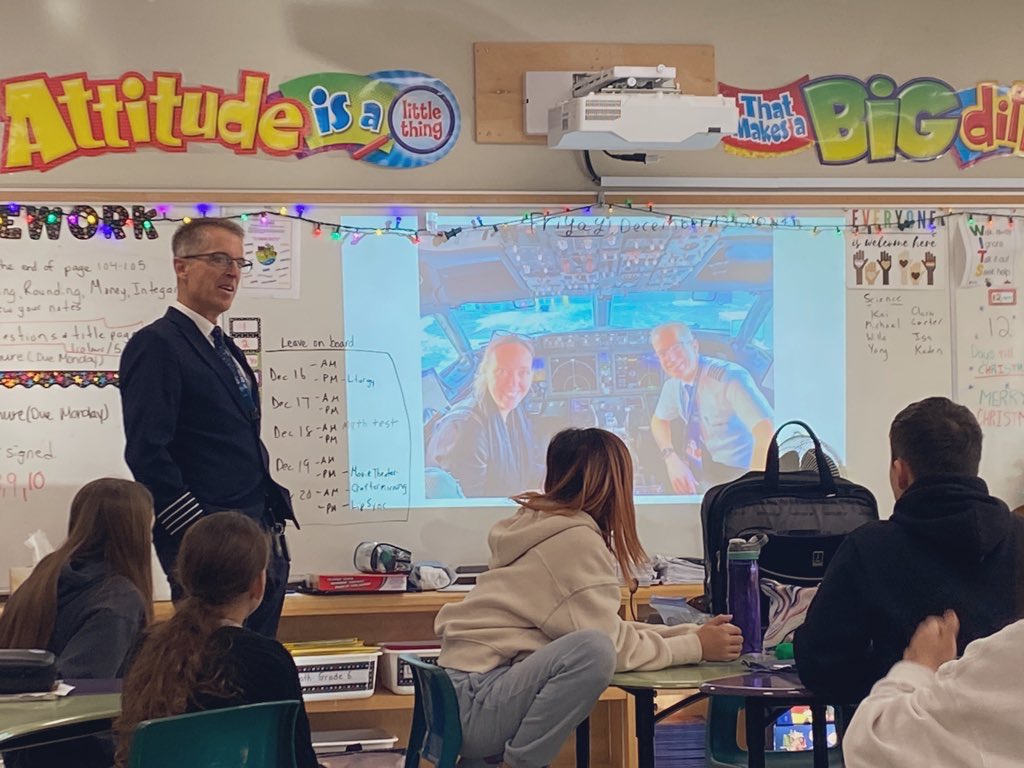 StJeromeOCSB's tweet photo. Thank You Captain Carson for coming in and sharing your flight expertise today✈️ Your visit really took our Grade 6s’ learning to new heights😉 #JerPride #ocsb @ocsbScience @ocsbDL #ocsbDL #CriticalThinking @OttCatholicSB #NPDL @TDOttawa @WestJet https://t.co/sKEV9WTTod