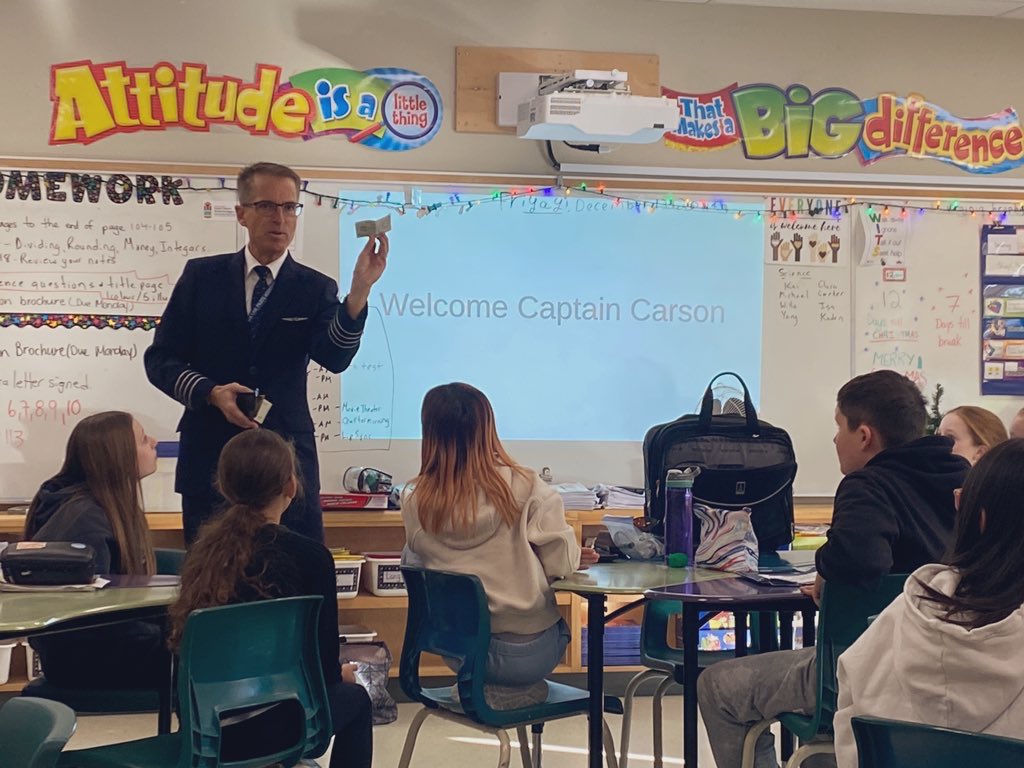 StJeromeOCSB's tweet photo. Thank You Captain Carson for coming in and sharing your flight expertise today✈️ Your visit really took our Grade 6s’ learning to new heights😉 #JerPride #ocsb @ocsbScience @ocsbDL #ocsbDL #CriticalThinking @OttCatholicSB #NPDL @TDOttawa @WestJet https://t.co/sKEV9WTTod