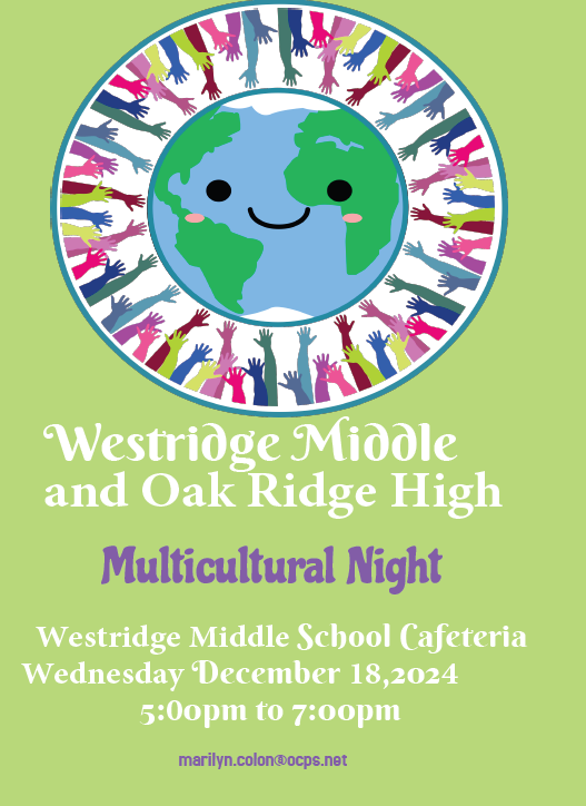 MiddleWestridge's tweet photo. Come join us for our Multicultural night on Wednesday, December 18 at 5 pm in the Cafeteria. Come learn about different cultures and enjoy some delicious meals from those cultures! https://t.co/As9QvjIyei